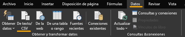 Importar CSV en Excel